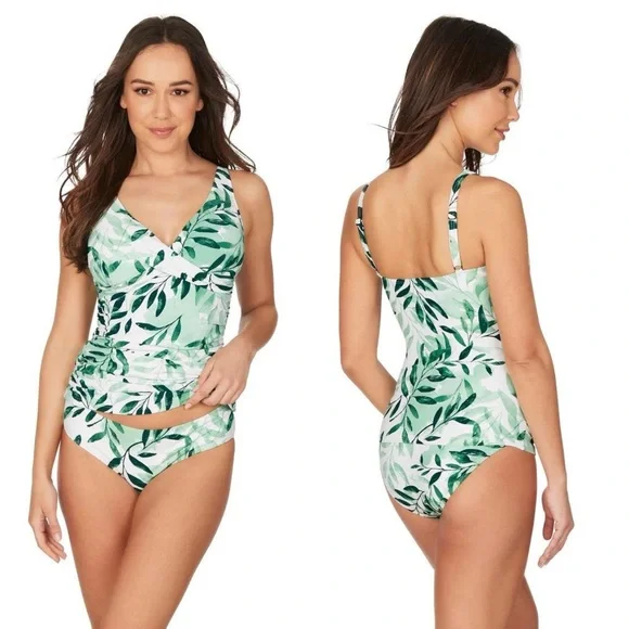 Nip Tuck Oasis Delores Tankini Green Singlet size 10 green white - Picture 1 of 14